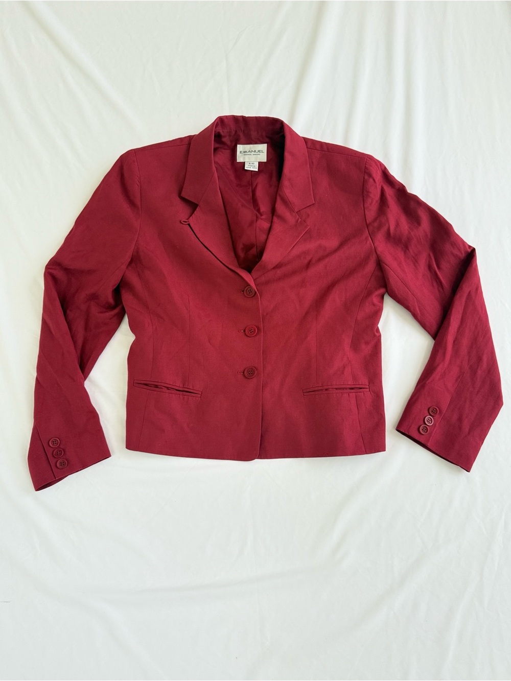Vintage Emanuel Ungaro Silk Linen Blazer 6 Burgundy Luxe Office Chic Academia